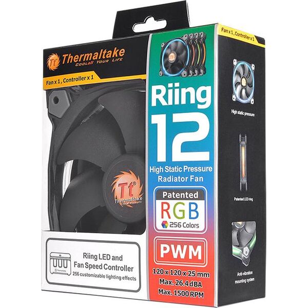 Wentylator Thermaltake Riing 12 LED RGB 3-pack + Hub (CL-F042-PL12SW-B) 793010 4717964402387