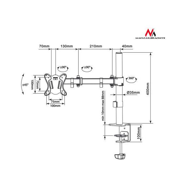 Maclean Uchwyt biurkowy na monitor 13" - 27" (MC-690) 936085 5902211103233