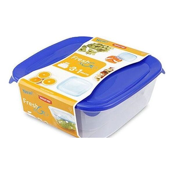 Curver KOMPLET POJEMNIKÓW FRESH&GO 3+1 NIEBIESKI/TRANSPARENTNY 182596 1012579 3253928927028