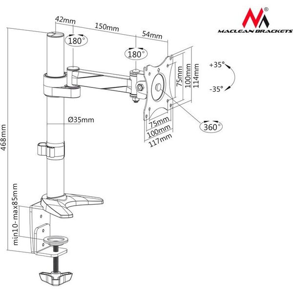 Maclean Uchwyt biurkowy na monitor 13" - 17" (MC-717) 1070465 5902211104216