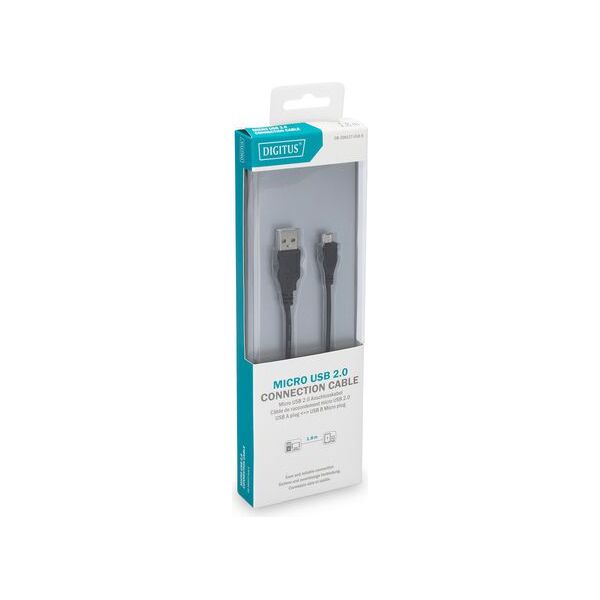 Kabel USB Digitus USB-A - microUSB 1.8 m Czarny (DB-300127-018-S) 1476666 4016032383680