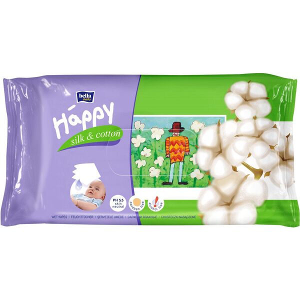 Bella Happy Chusteczki nawilżające Jedwab i Bawełna 64 szt. 1560697 5901785304305