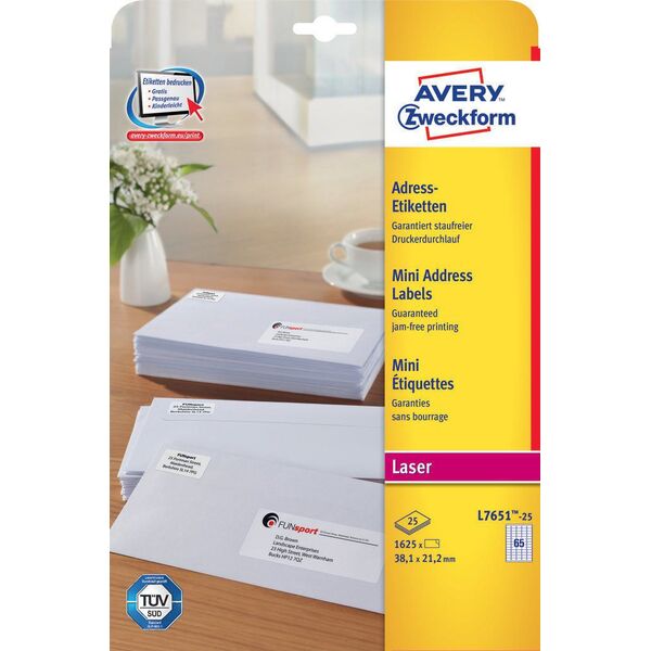 Avery Zweckform Etykiety adresowe na koperty 38.1 x 21.2 mm (L7651-25) 1569255 4004182236512