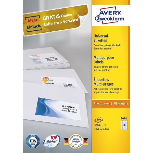 Avery Zweckform Uniwersalne etykiety samoprzylepne 52.5 x 21.2 mm (3668) 1569270 4004182036686