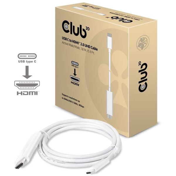Kabel USB Club 3D USB-C - HDMI 1.8 m Biały (CAC-1514) 1637658 8719214470791