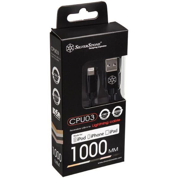 Kabel USB SilverStone USB-A - Lightning 1 m Czarny (SST-CPU03J-1000) 1638305 4710007224915