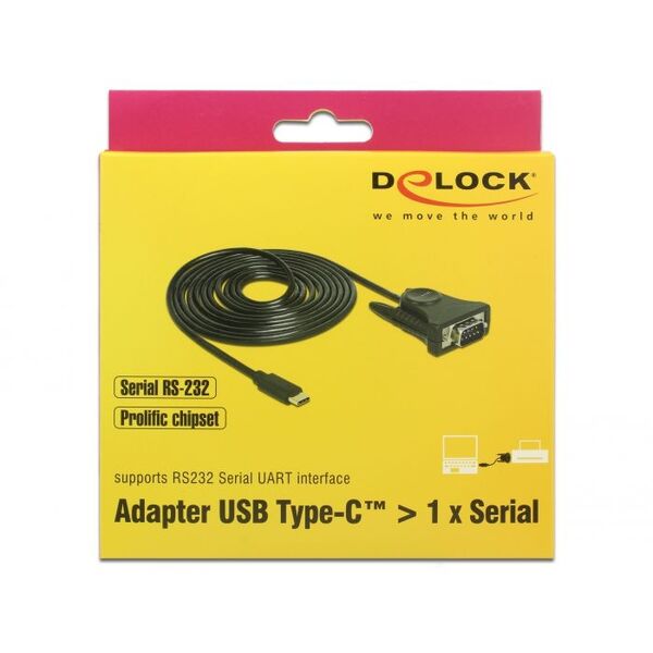 Kabel USB Delock USB-C - DB-9 1.8 m Czarny (62964) 1685638 4043619629640