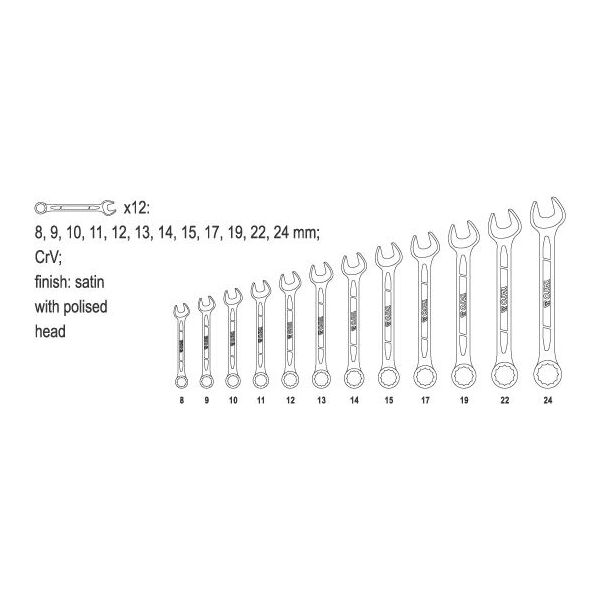 Yato Zestaw kluczy płasko-oczkowych 8-24mm 12szt. (YT-0362) 3021541 5906083903625