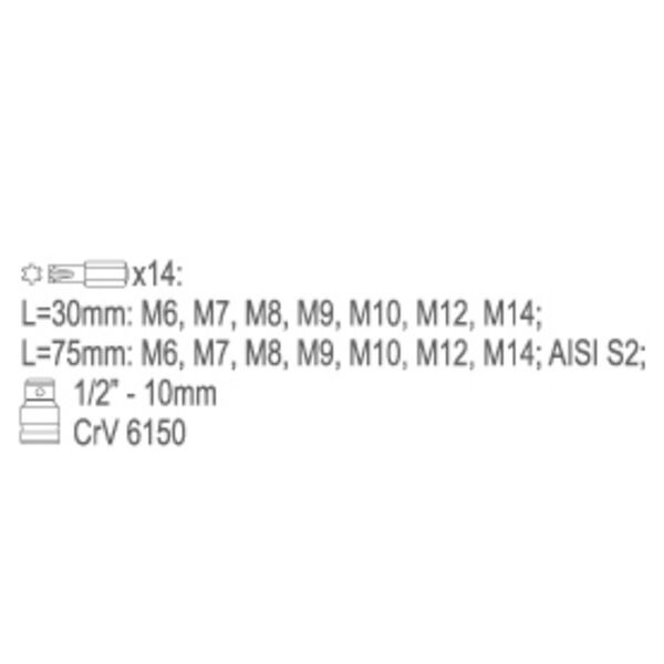 Yato Końcówki wkrętakowe Ribe M5-M14 15szt. (YT-0419) 3021587 5906083904196