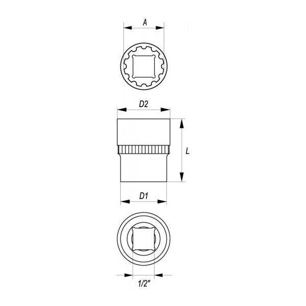 Yato Nasadka Spline 1/2" 15mm (YT-1467) 3022000 5906083914676