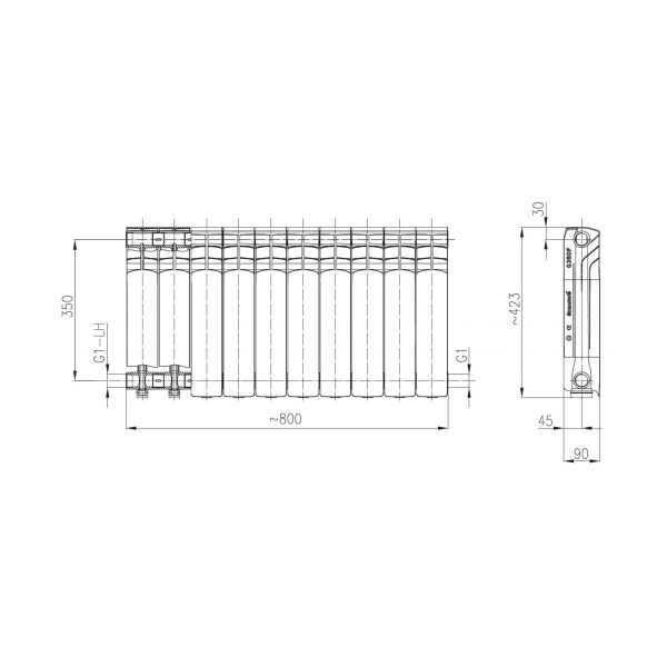 KFA Grzejnik członowy G 350 F aluminium (790-100-44) 3060071 5901571770017