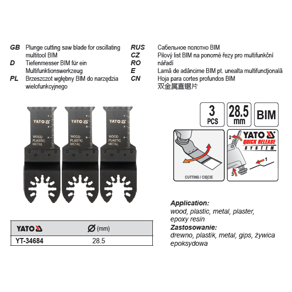 Yato Brzeszczot wgłębny BIM do narzędzia wielofunkcyjnego 28,5mm 3szt. (YT-34684) 3069864 5906083346842