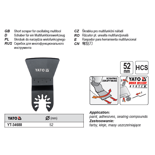 Yato Skrobak do narzędzia wielofunkcyjnego 52mm YT-34688 3069868 5906083346880
