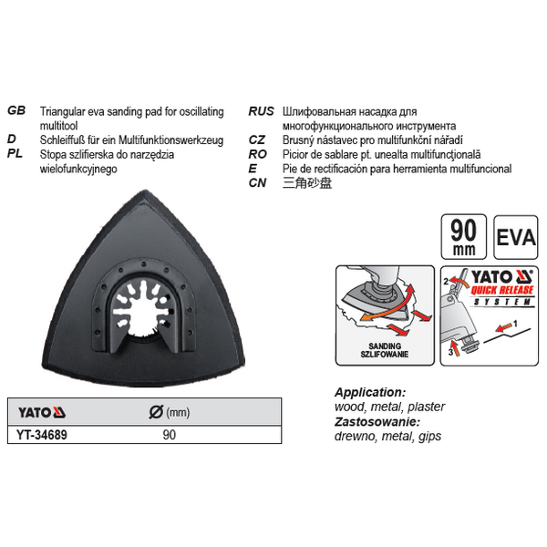 Yato Stopa szlifierska do narzędzia wielofunkcyjnego 90mm YT-34689 3069869 5906083346897