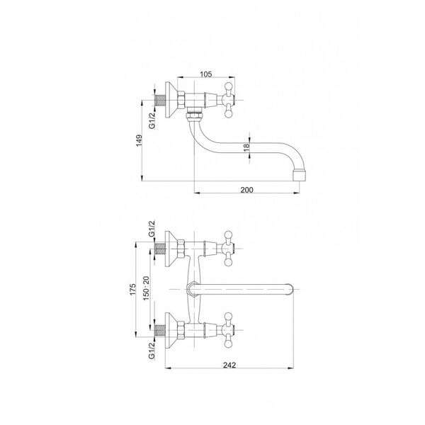 Bateria kuchenna Hydroland Retro ścienna chrom (B204) 3076719 5900238565195