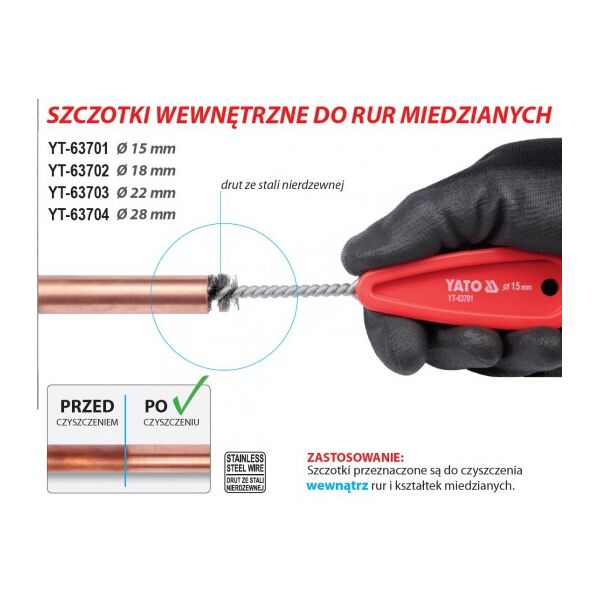 Yato Szczotka wewnętrzna do rur miedzianych Ø=28mm (YT-63704) 3089174 5906083637049