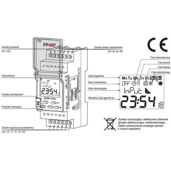 Zamel Programator czasowy 1-kanałowy tygodniowy Econo 230V AC ZCM-11E 3113881 5903669030065