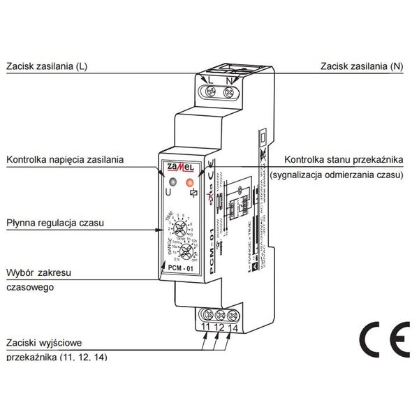 Zamel Przekaźnik czasowy 16A 1NO/NC 230V AC PCM-01 3113886 5903669021971