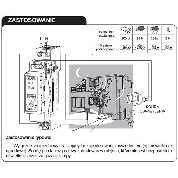 Zamel Wyłącznik zmierzchowy z sondą SOH-01 230V AC WZM-01/S1 3116996 5903669001317