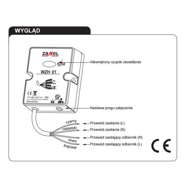 Zamel Wyłącznik zmierzchowy natynkowy z sondą 230V AC IP65 WZH-01 3116997 5903669021766