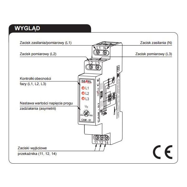 Zamel Czujnik asymetrii Faz 230/400V AC CAM-01 3117007 5903669021957