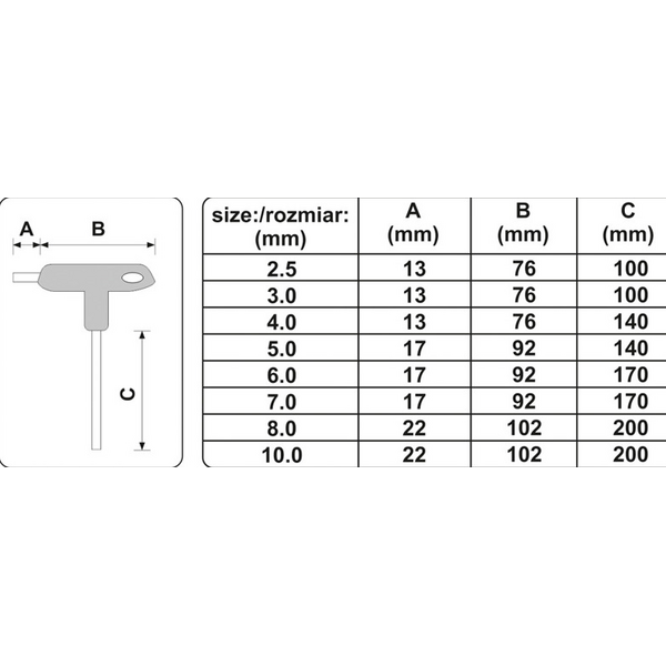 Yato Zestaw kluczy imbusowych hex typ T 2,5-10mm 8szt. (YT-05583) 3157854 5906083055836