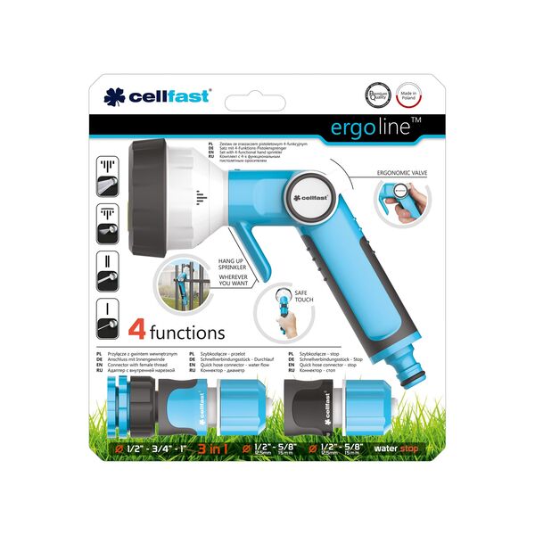 Cellfast Zestaw ze zraszaczem pistoletowym 4-funkcyjnym 1/2" (53-540) 3160438 5901828859526