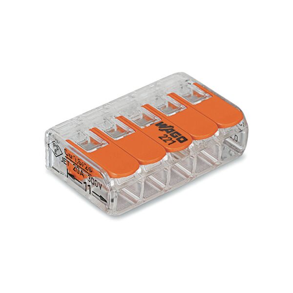 Wago Złączka uniwersalna 5x4mm2 przezroczysto pomarańczowa z dźwigniami (221-415) 3165061 4050821808459