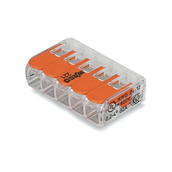 Wago Złączka uniwersalna 5x4mm2 przezroczysto pomarańczowa z dźwigniami (221-415) 3165061 4050821808459