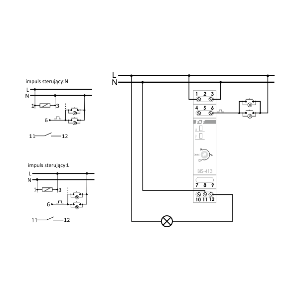 F&F Przekaźnik bistabilny BIS-413I z wyłącznikiem czasowym na szynę DIN on/off 230V 16A InRush160A/20ms styki 1P zaciski śrubowe 1 moduł 3167364 5908312598459