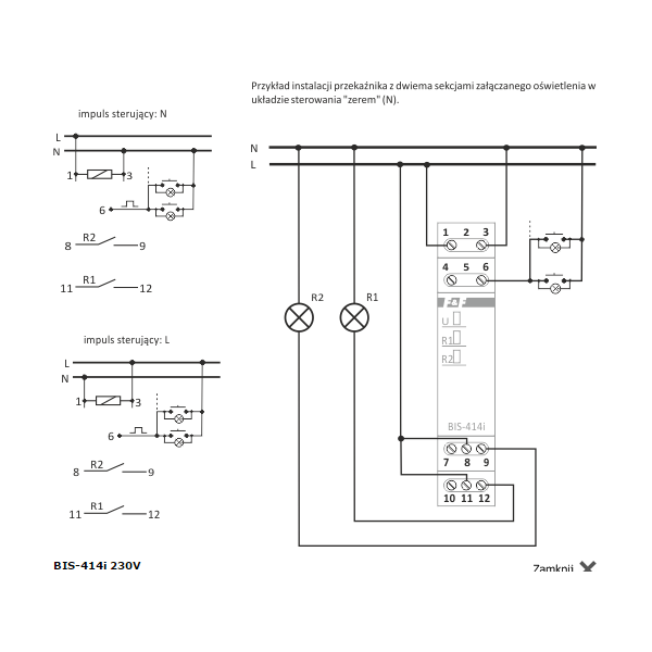 F&F Przekaźnik bistabilny BIS-414i sekwencyjny na szynę DIN 1-funk230V lub 24V AC/DC, I=2x16A InRush 160A/20ms styk 2x1P zaciski śrubowe 1 moduł 3167365 5908312598442