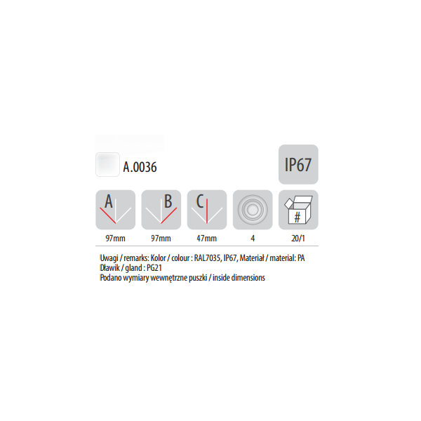 Pawbol Puszka n/t IP67 4xPG21,5 5 zacisków 27P szara A.0036 3169766 5907484330362