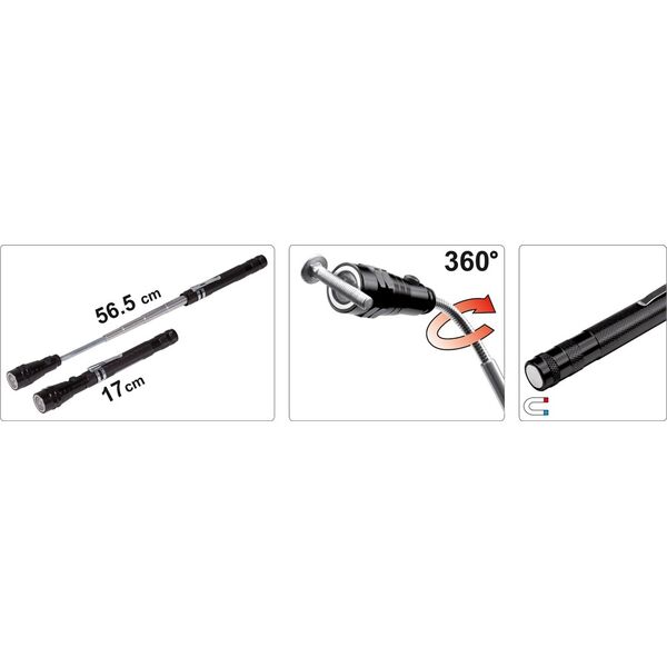 Vorel Chwytak magnetyczny teleskopowy z 3 diodami 170-565mm - 78405 3170975 5906083784057