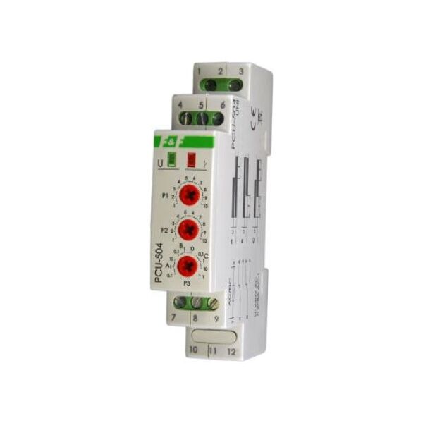 F&F Przekaźnik czasowy z podtrzymaniem po zaniku napięcia zasilania 1NO/NC 12-264V - PCU-504 3167399 5908312598503