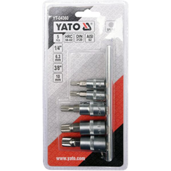Yato Zestaw nasadek trzpieniowych Spline 1/4" 3/8" M5-M12 5szt. (YT-04360) 3176105 5906083043604