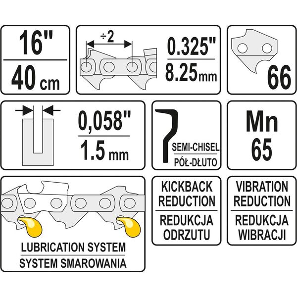 Yato Łańcuch tnący 18" 0.325" 72 ogniwa półdłuto (YT-84943) 3178749 5906083849435