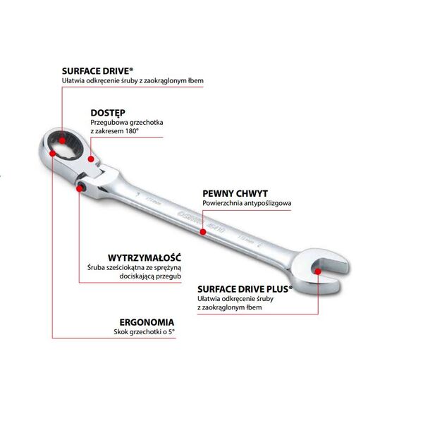 SATA Klucz płasko-oczkowy z grzechotką i przegubem 17mm (46408) 3184539 7891645090425
