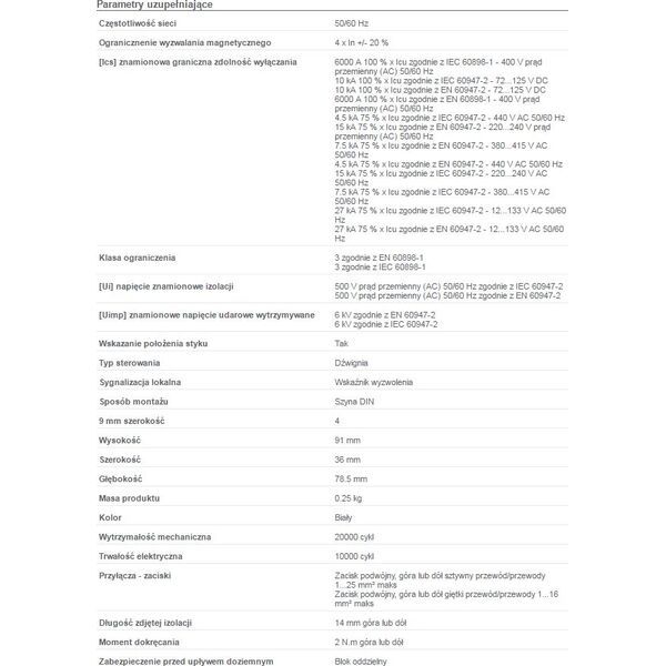Schneider Electric Wyłącznik nadprądowy 2P 16A charakterystyka B (A9F03216) 3311992 3606480439810