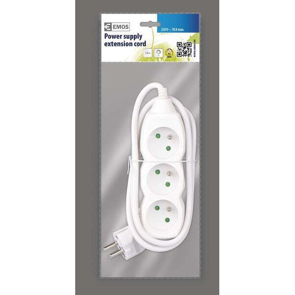 Emos Przedłużacz z uziemieniem 3 gniazda 1,5m biały (P0311) 3312310 8595025309327
