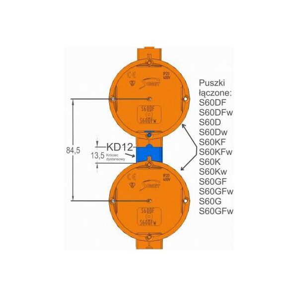 Simet Puszka podtynkowa podwójna 60mm głęboka niebieska SE2 x 60G (34159203) 3312550 5907813220661