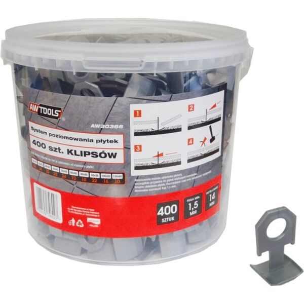 AWTools System do poziomowania płytek 7-14mm klips 400szt. (AW30366) 3323991 5902198746027