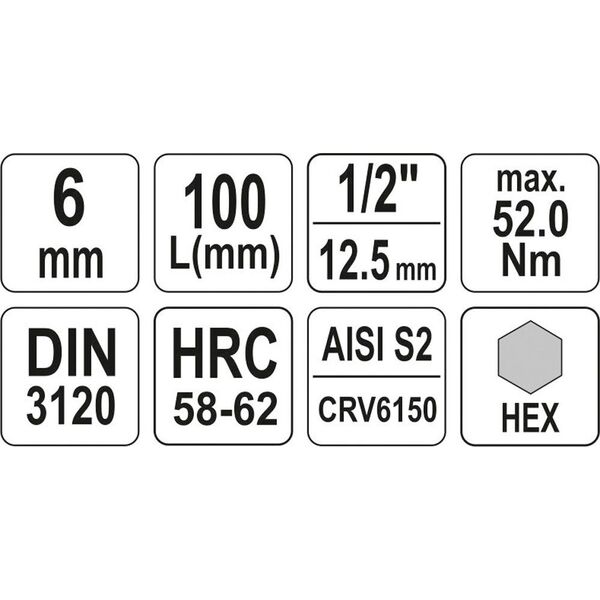 Yato Nasadka trzpieniowa imbusowa hex 1/2" H6 x 100mm długa (YT-04392) 3324056 5906083043925