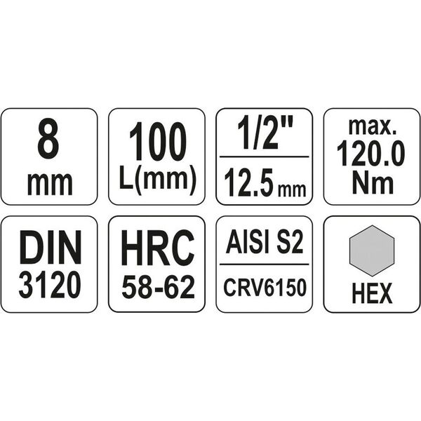 Yato Nasadka trzpieniowa imbusowa hex 1/2" H8 x 100mm długa (YT-04394) 3324058 5906083043949