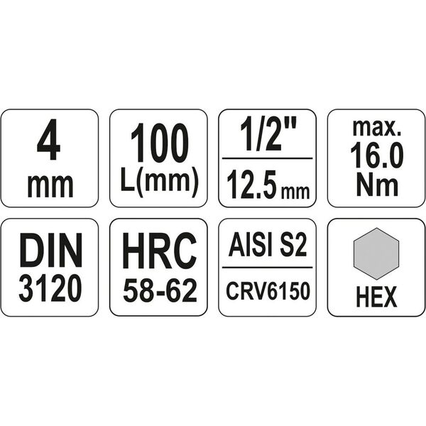 Yato Nasadka trzpieniowa imbusowa hex 1/2" H4 x 100mm długa (YT-04390) 3324064 5906083043901
