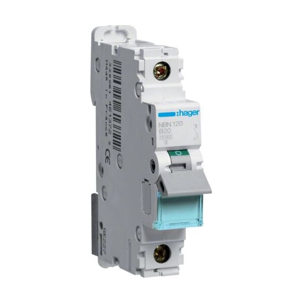 Hager Wyłącznik nadprądowy 1P B 20A 10kA AC (NBN120) 3338625 3250614613739