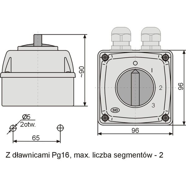 Elektromet Łącznik krzywkowy 0-1-2-3 3P 16A w obudowie IP44 Łuk E16-63 (951662) 3370337 5906197480470