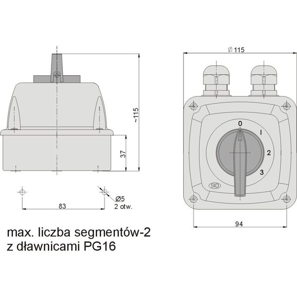 Elektromet Łącznik krzywkowy 0-1-2-3 3P 16A IP44 w obudowie Łuk 16-63 (921663) 3370348 5906197481163