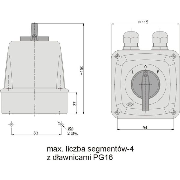 Elektromet Łącznik krzywkowy L-0-P 3P 16A IP44 Łuk 16-43 w obudowie (921616) 3370368 5906197481125