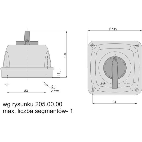Elektromet Łącznik krzywkowy 0-1 1P 16A IP44 Łuk E16-53 w obudowie (951652) 3370423 5906197480456