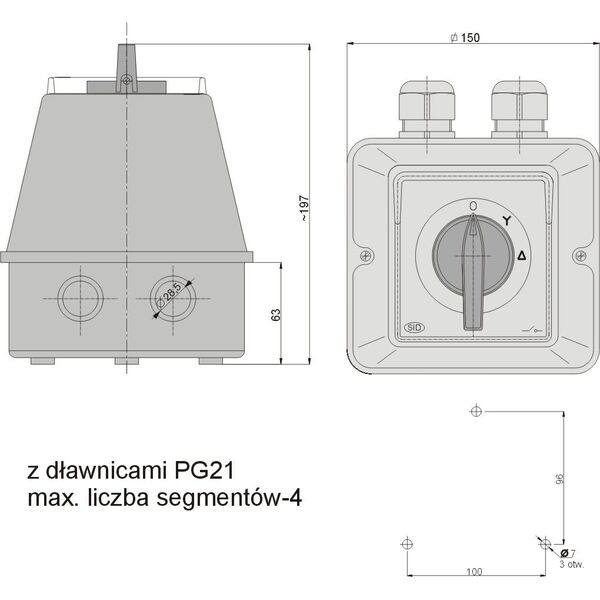 Elektromet Łącznik krzywkowy gwiazda-trójkąt 3P 63A IP44 ŁK 63-23 w obudowie (926323) 3370427 5906197481484